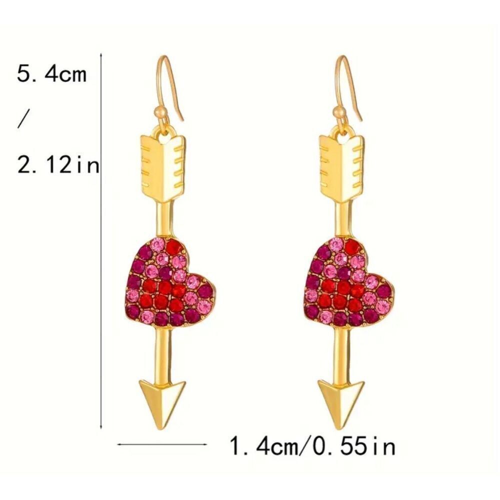 Earrings Heart Arrow Key Dangle Red Pink Gold Jewelry Gift Betsey Johnson Vibes - Picture 3 of 9